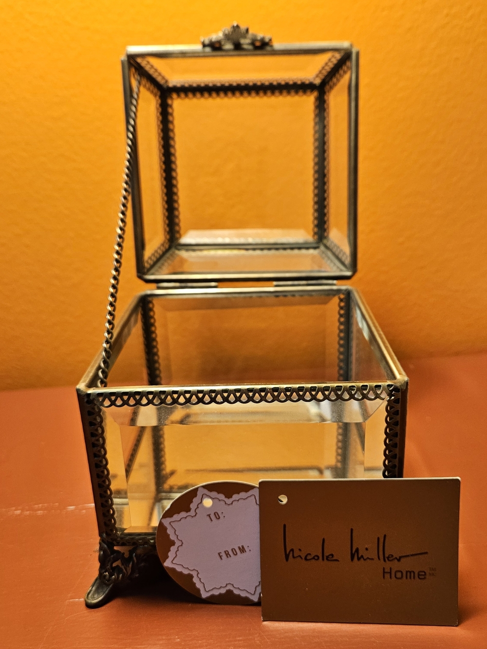 Nicole Miller Glass Jewelry Box in Brass